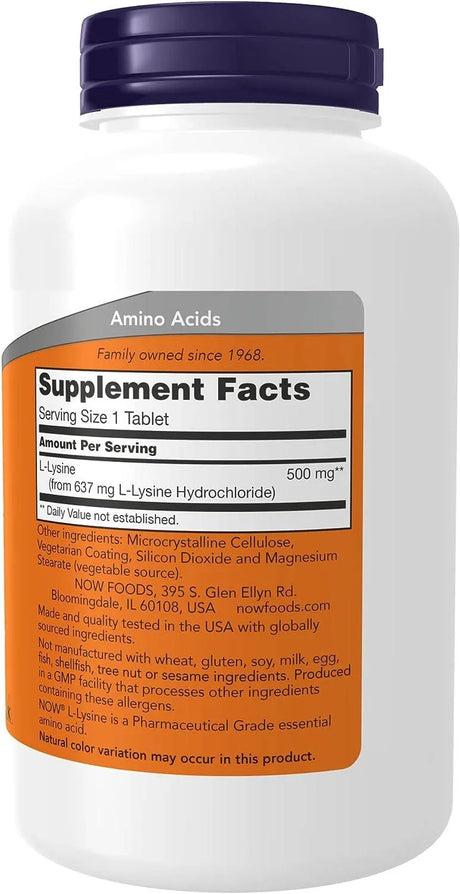 NOW SUPPLEMENTS - NOW Supplements L-Lysine 500Mg. 250 Tabletas - The Red Vitamin MX - Suplementos Alimenticios - {{ shop.shopifyCountryName }}