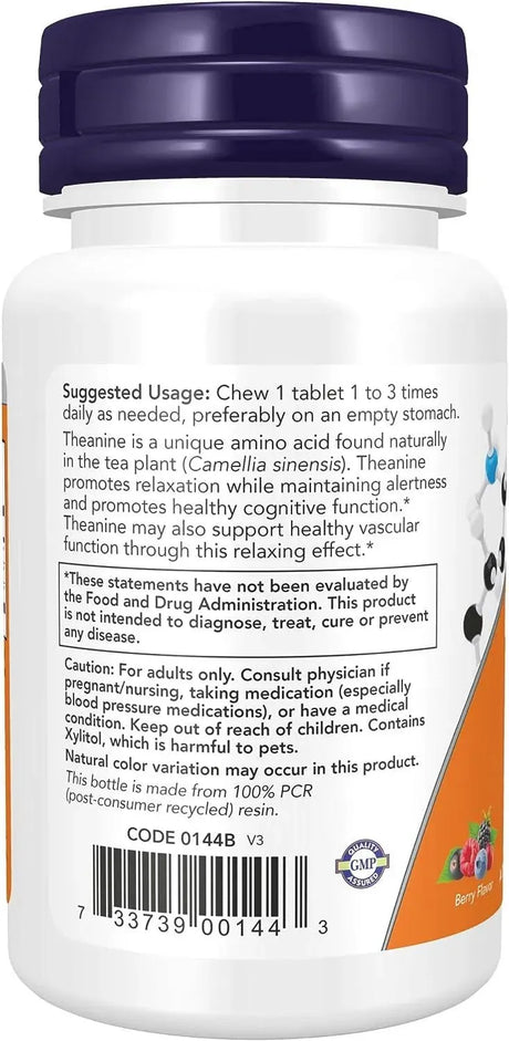 NOW SUPPLEMENTS - NOW Supplements L-Theanine 100Mg. 90 Tabletas Masticables - The Red Vitamin MX - Suplementos Alimenticios - {{ shop.shopifyCountryName }}