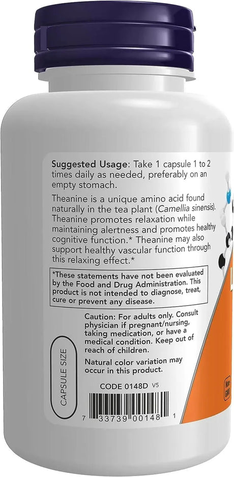 NOW SUPPLEMENTS - NOW Supplements L-Theanine 200Mg. 120 Capsulas - The Red Vitamin MX - Suplementos Alimenticios - {{ shop.shopifyCountryName }}