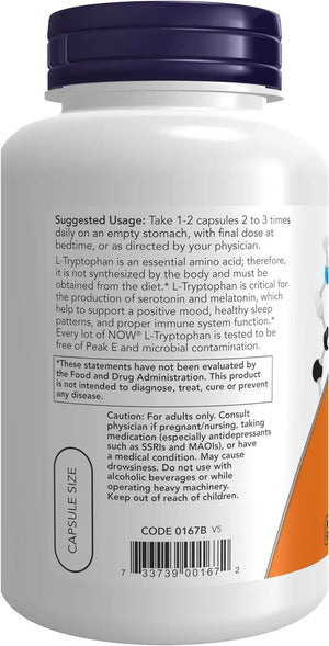 NOW SUPPLEMENTS - NOW Supplements L-Tryptophan 500Mg. 120 Capsulas - The Red Vitamin MX - Suplementos Alimenticios - {{ shop.shopifyCountryName }}