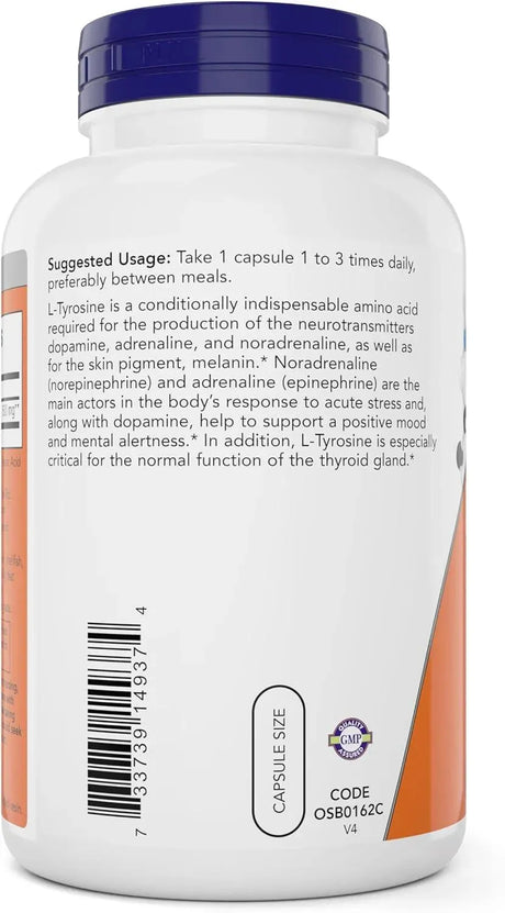 NOW SUPPLEMENTS - Now Supplements L-Tyrosine 500Mg. 300 Capsulas - The Red Vitamin MX - Suplementos Alimenticios - {{ shop.shopifyCountryName }}