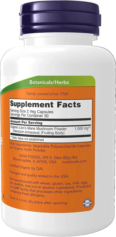 NOW SUPPLEMENTS - NOW Supplements Lion's Mane 500Mg. 60 Capsulas - The Red Vitamin MX - Suplementos Alimenticios - {{ shop.shopifyCountryName }}
