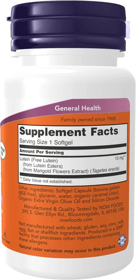 NOW SUPPLEMENTS - NOW Supplements Lutein 10Mg. 120 Capsulas Blandas - The Red Vitamin MX - Suplementos Alimenticios - {{ shop.shopifyCountryName }}