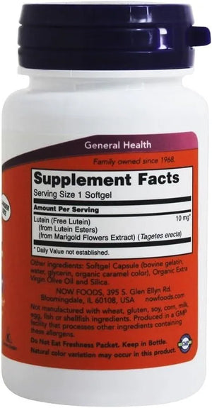 NOW SUPPLEMENTS - NOW Supplements Lutein 10Mg. 240 Capsulas Blandas - The Red Vitamin MX - Suplementos Alimenticios - {{ shop.shopifyCountryName }}