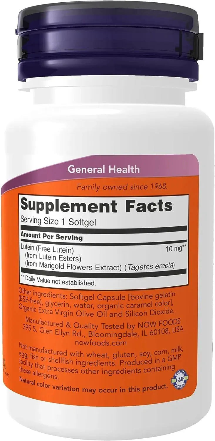 NOW SUPPLEMENTS - NOW Supplements Lutein 10Mg. 60 Capsulas Blandas - The Red Vitamin MX - Suplementos Alimenticios - {{ shop.shopifyCountryName }}