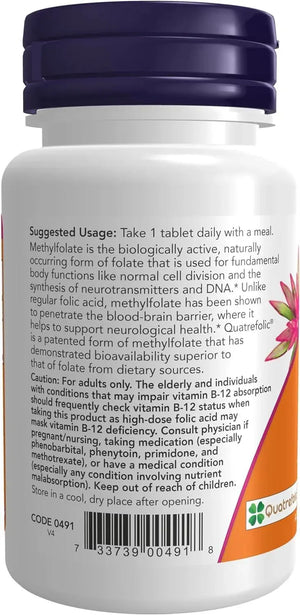 NOW SUPPLEMENTS - NOW Supplements Methyl Folate 1,000mcg 90 Tabletas - The Red Vitamin MX - Suplementos Alimenticios - {{ shop.shopifyCountryName }}