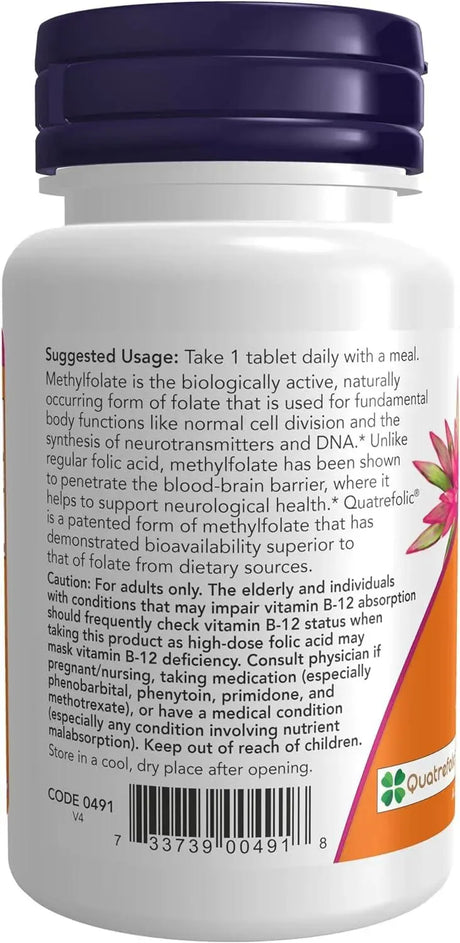 NOW SUPPLEMENTS - NOW Supplements Methyl Folate 1,000mcg 90 Tabletas - The Red Vitamin MX - Suplementos Alimenticios - {{ shop.shopifyCountryName }}