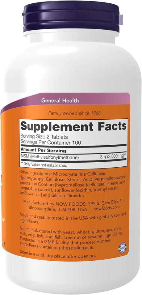 NOW SUPPLEMENTS - NOW Supplements MSM 1500Mg. 200 Tabletas - The Red Vitamin MX - Suplementos Alimenticios - {{ shop.shopifyCountryName }}