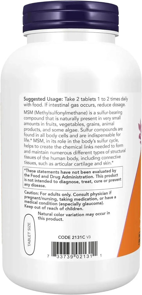 NOW SUPPLEMENTS - NOW Supplements MSM 1500Mg. 200 Tabletas - The Red Vitamin MX - Suplementos Alimenticios - {{ shop.shopifyCountryName }}