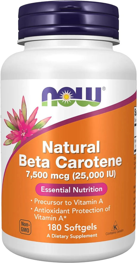 NOW SUPPLEMENTS - NOW Supplements Natural Beta Carotene 25,000 IU 180 Capsulas Blandas - The Red Vitamin MX - Suplementos Alimenticios - {{ shop.shopifyCountryName }}