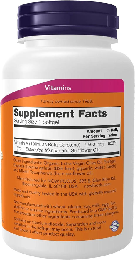 NOW SUPPLEMENTS - NOW Supplements Natural Beta Carotene 25,000 IU 180 Capsulas Blandas - The Red Vitamin MX - Suplementos Alimenticios - {{ shop.shopifyCountryName }}