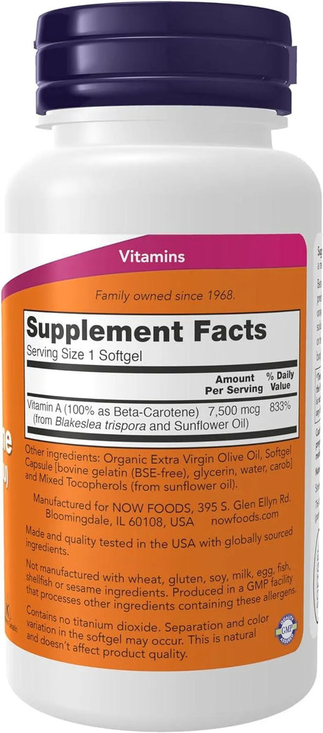 NOW SUPPLEMENTS - NOW Supplements Natural Beta Carotene 25,000 IU 90 Capsulas Blandas - The Red Vitamin MX - Suplementos Alimenticios - {{ shop.shopifyCountryName }}