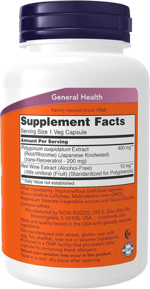 NOW SUPPLEMENTS - NOW Supplements Natural Resveratrol 200Mg. 120 Capsulas - The Red Vitamin MX - Suplementos Alimenticios - {{ shop.shopifyCountryName }}