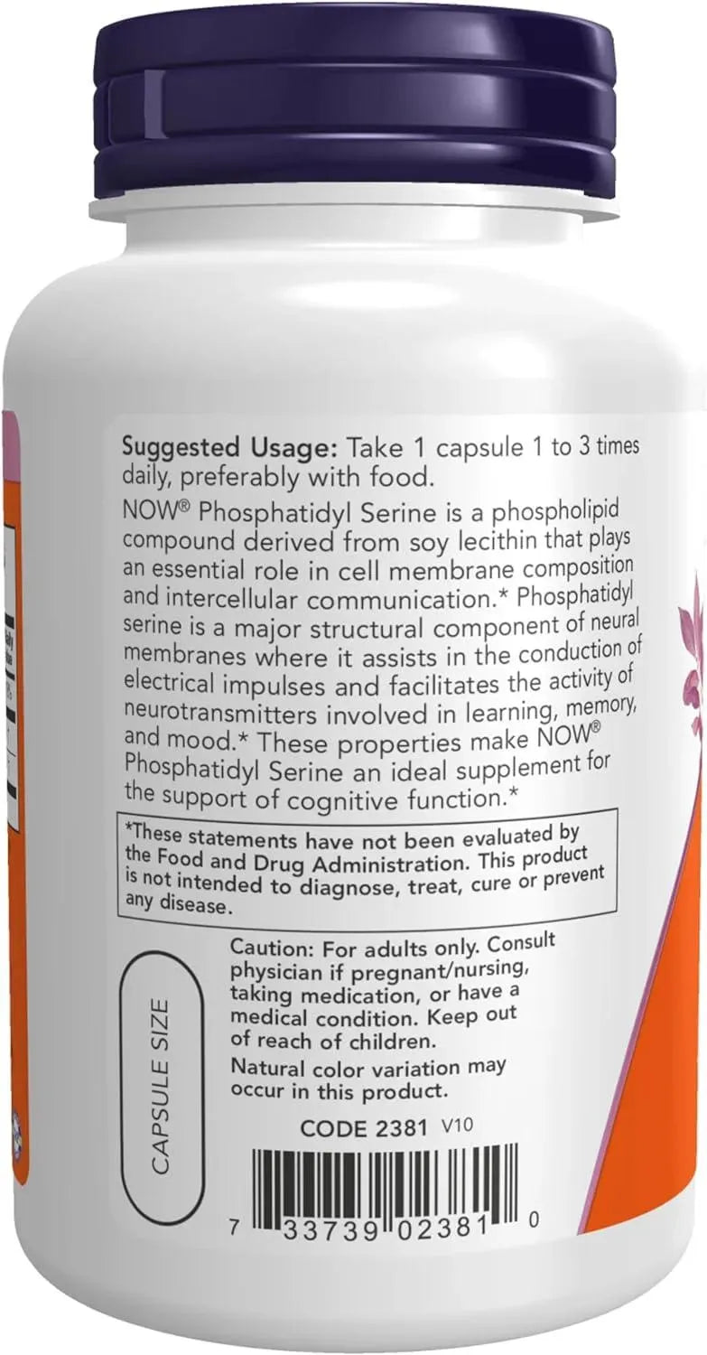 NOW SUPPLEMENTS - NOW Supplements Phosphatidyl Serine 100Mg. 120 Capsulas - The Red Vitamin MX - Suplementos Alimenticios - {{ shop.shopifyCountryName }}