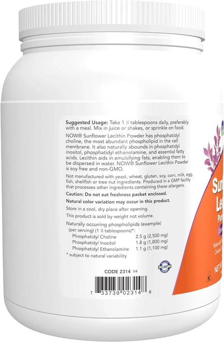 NOW SUPPLEMENTS - NOW Supplements Sunflower Lecithin Powder 454Gr. - The Red Vitamin MX - Suplementos Alimenticios - {{ shop.shopifyCountryName }}