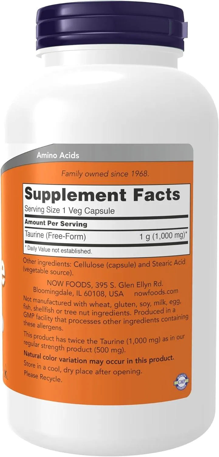 NOW SUPPLEMENTS - NOW Supplements Taurine 1000Mg. 250 Capsulas - The Red Vitamin MX - Suplementos Alimenticios - {{ shop.shopifyCountryName }}