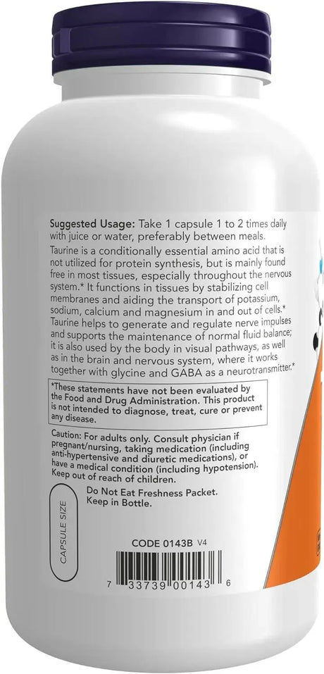 NOW SUPPLEMENTS - NOW Supplements Taurine 1000Mg. 250 Capsulas - The Red Vitamin MX - Suplementos Alimenticios - {{ shop.shopifyCountryName }}