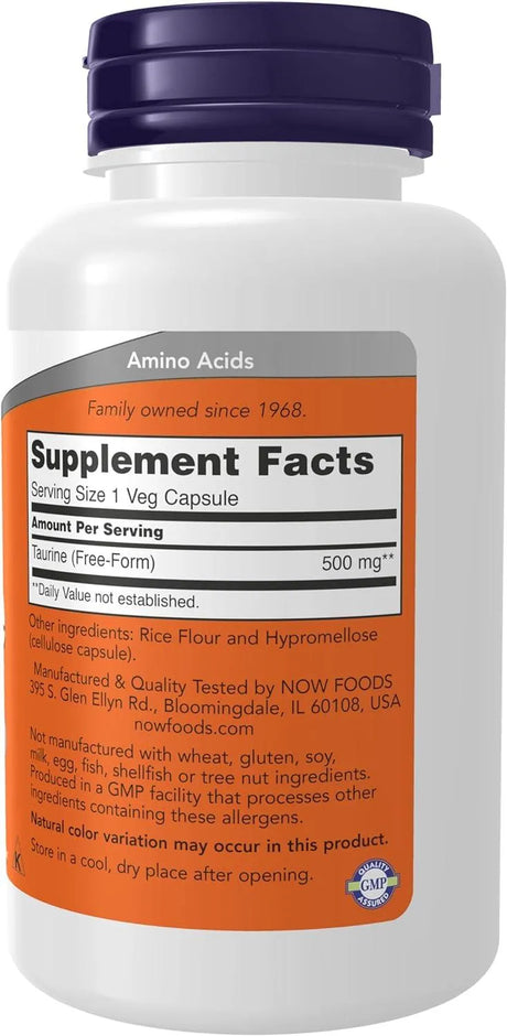 NOW SUPPLEMENTS - NOW Supplements Taurine 500Mg. 100 Capsulas - The Red Vitamin MX - Suplementos Alimenticios - {{ shop.shopifyCountryName }}