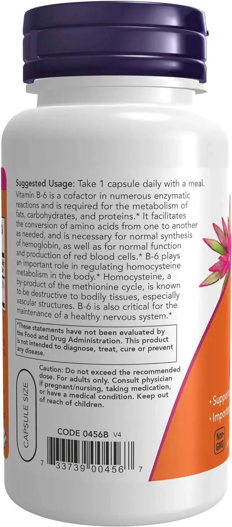 NOW SUPPLEMENTS - NOW Supplements Vitamin B-6 100Mg. 100 Capsulas 2 Pack - The Red Vitamin MX - Suplementos Alimenticios - {{ shop.shopifyCountryName }}