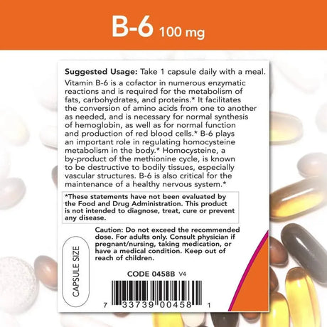NOW SUPPLEMENTS - NOW Supplements Vitamin B-6 100Mg. 250 Capsulas - The Red Vitamin MX - Suplementos Alimenticios - {{ shop.shopifyCountryName }}