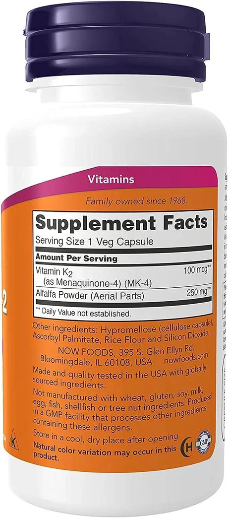 NOW SUPPLEMENTS - NOW Supplements Vitamin K-2 100mcg 100 Capsulas - The Red Vitamin MX - Suplementos Alimenticios - {{ shop.shopifyCountryName }}