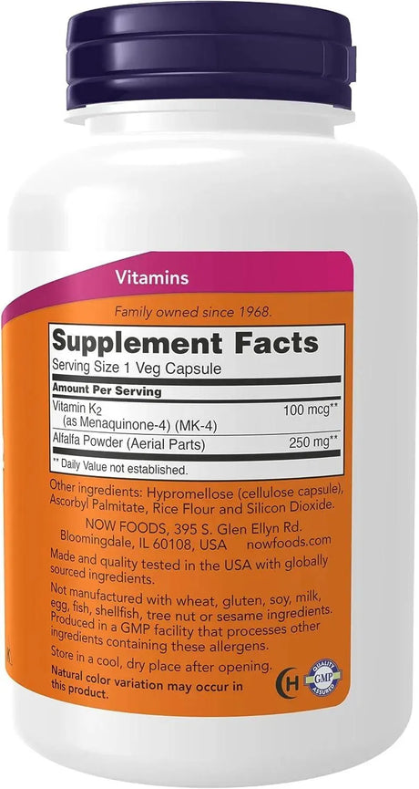 NOW SUPPLEMENTS - NOW Supplements Vitamin K-2 100mcg 250 Capsulas - The Red Vitamin MX - Suplementos Alimenticios - {{ shop.shopifyCountryName }}