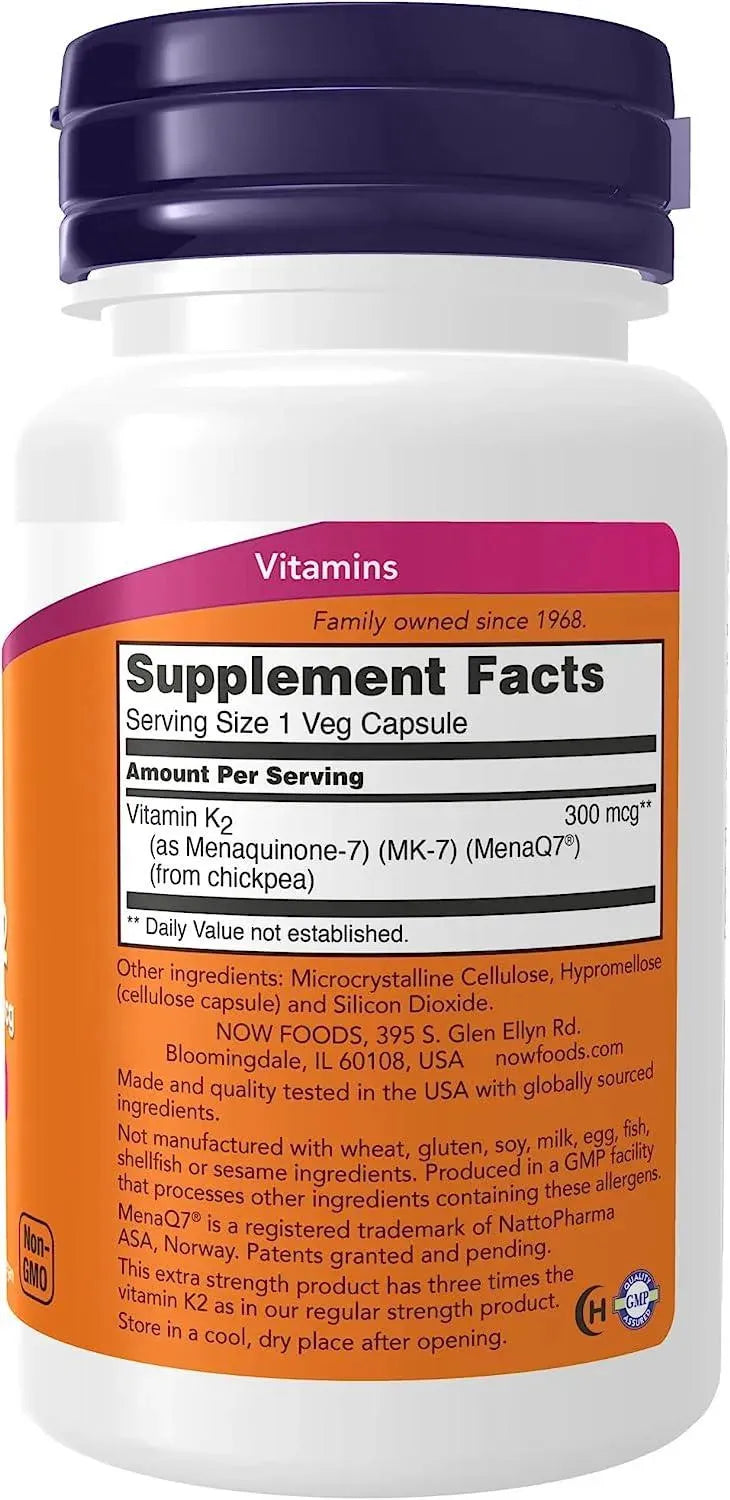 NOW SUPPLEMENTS - NOW Supplements Vitamin K2 (MK-7) 300mcg 60 Capsulas - The Red Vitamin MX - Suplementos Alimenticios - {{ shop.shopifyCountryName }}