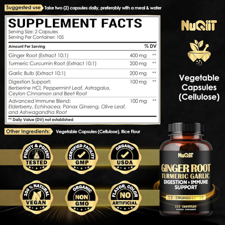 NUQIIT - Nuquiit Ginger Root with Turmeric Curcumin, Garlic 210 Capsulas - The Red Vitamin MX - Suplementos Alimenticios - {{ shop.shopifyCountryName }}