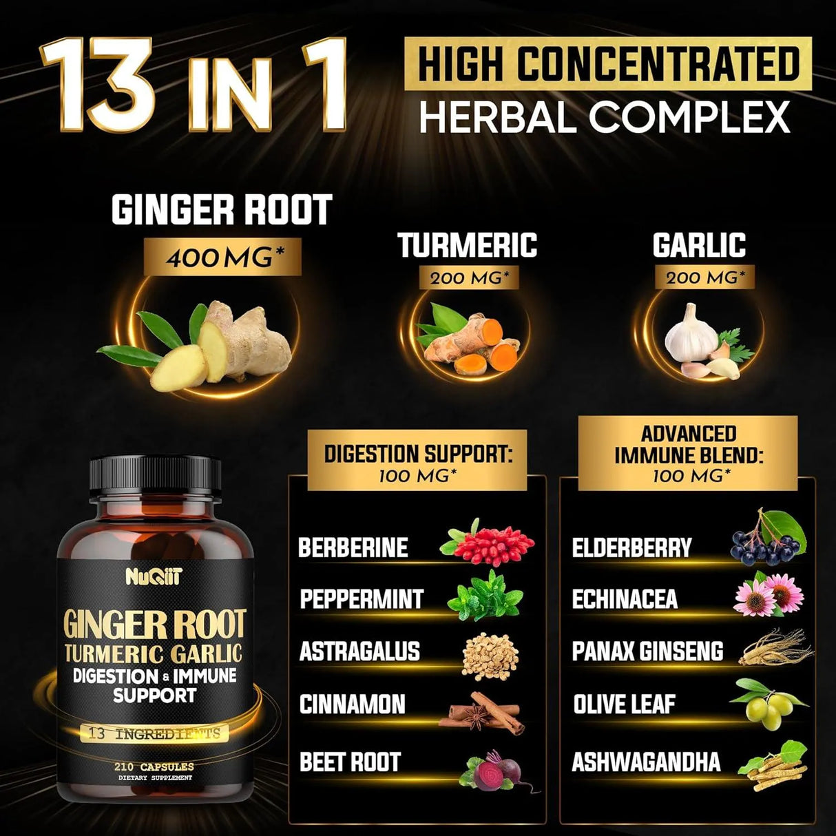 NUQIIT - Nuquiit Ginger Root with Turmeric Curcumin, Garlic 210 Capsulas - The Red Vitamin MX - Suplementos Alimenticios - {{ shop.shopifyCountryName }}