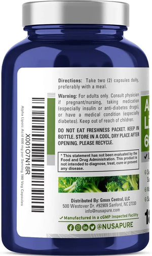 NUSAPURE - NusaPure Alpha Lipoic Acid 600Mg. 180 Capsulas - The Red Vitamin MX - Suplementos Alimenticios - {{ shop.shopifyCountryName }}