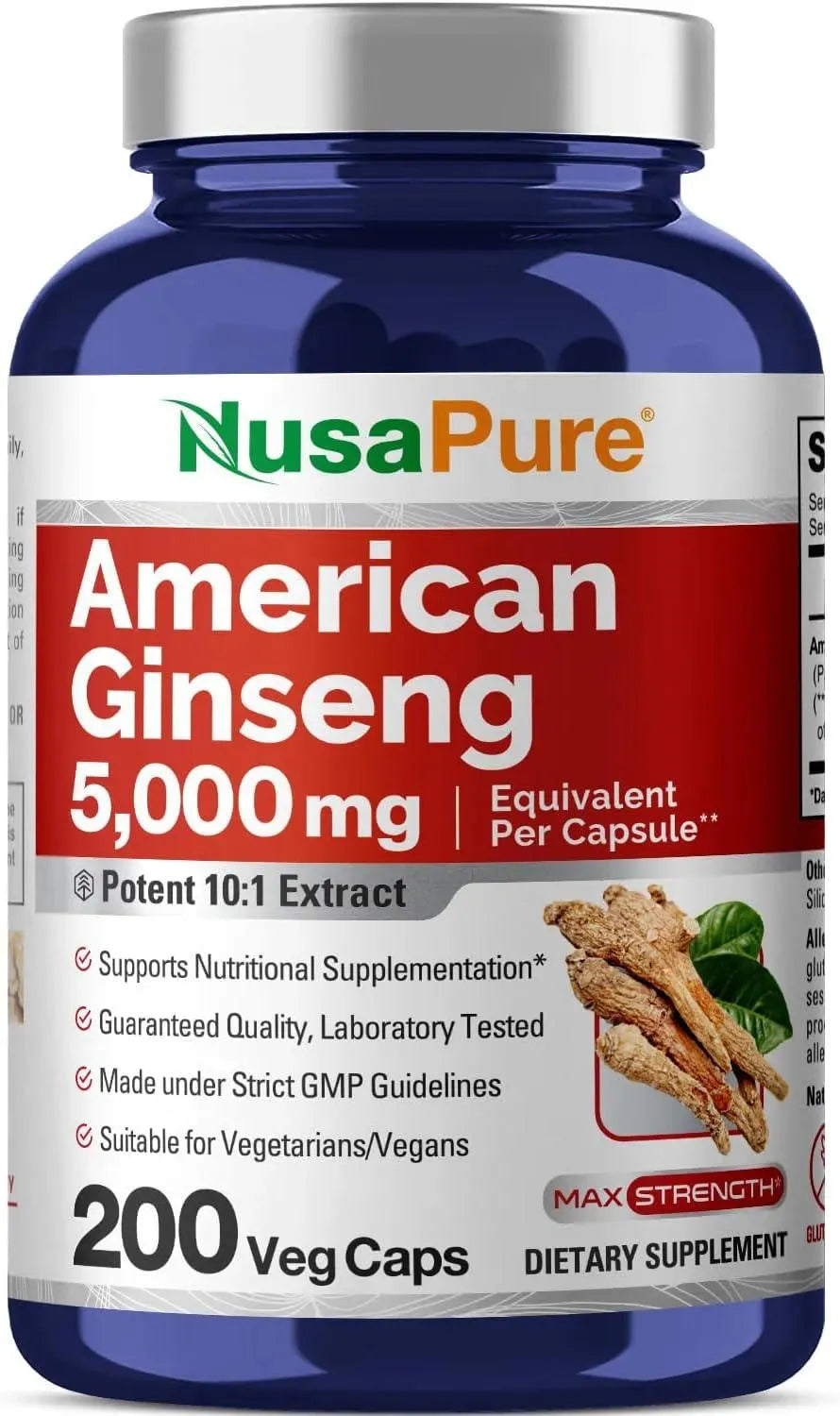 NUSAPURE - NusaPure American Ginseng 5000Mg. 200 Capsulas - The Red Vitamin MX - Suplementos Alimenticios - {{ shop.shopifyCountryName }}