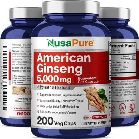 NUSAPURE - NusaPure American Ginseng 5000Mg. 200 Capsulas - The Red Vitamin MX - Suplementos Alimenticios - {{ shop.shopifyCountryName }}