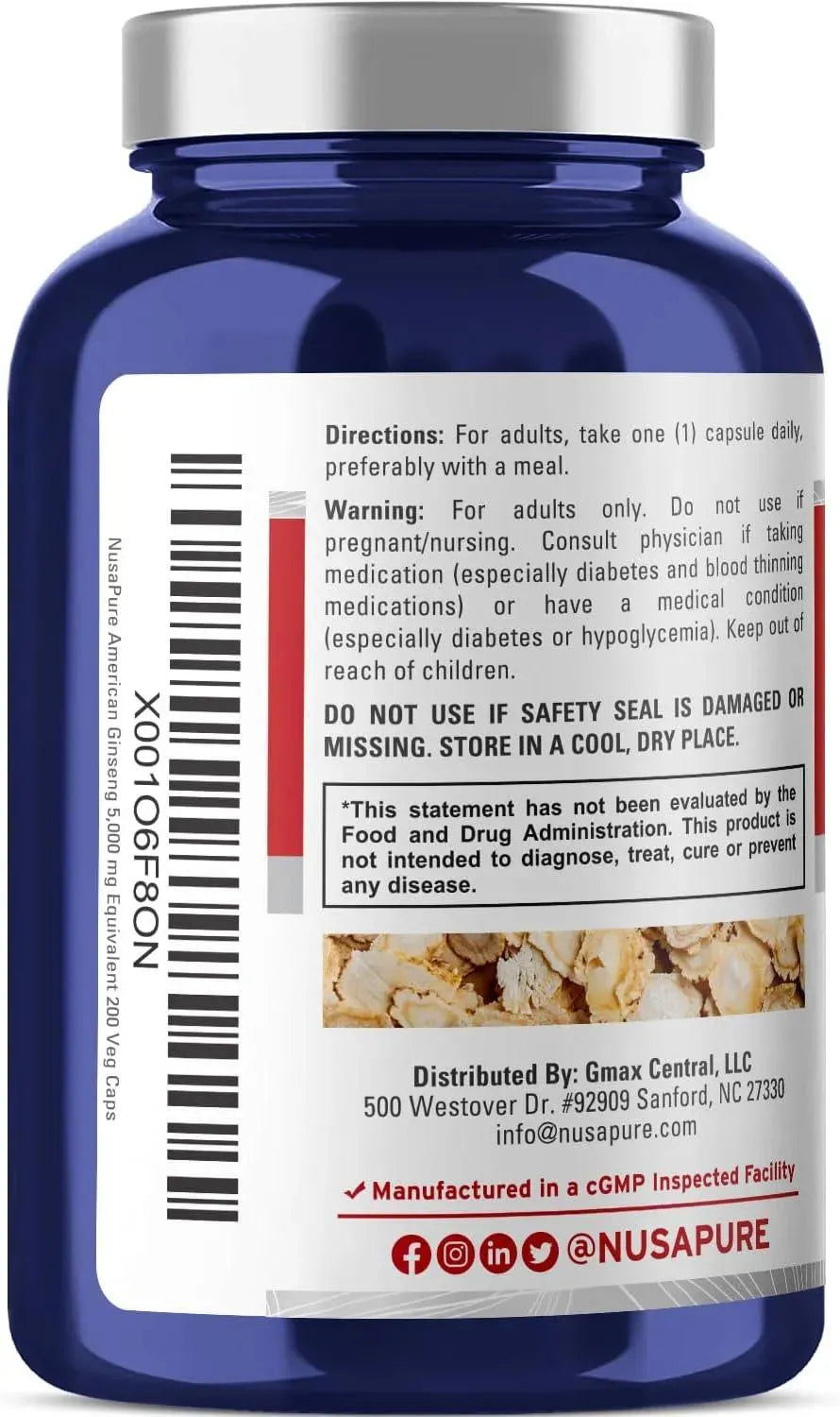 NUSAPURE - NusaPure American Ginseng 5000Mg. 200 Capsulas - The Red Vitamin MX - Suplementos Alimenticios - {{ shop.shopifyCountryName }}