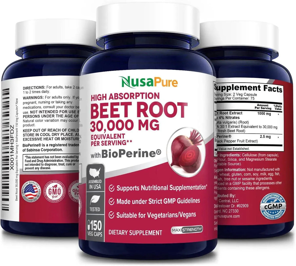 NUSAPURE - NusaPure Beet Root 30,000Mg. 150 Capsulas - The Red Vitamin MX - Suplementos Alimenticios - {{ shop.shopifyCountryName }}