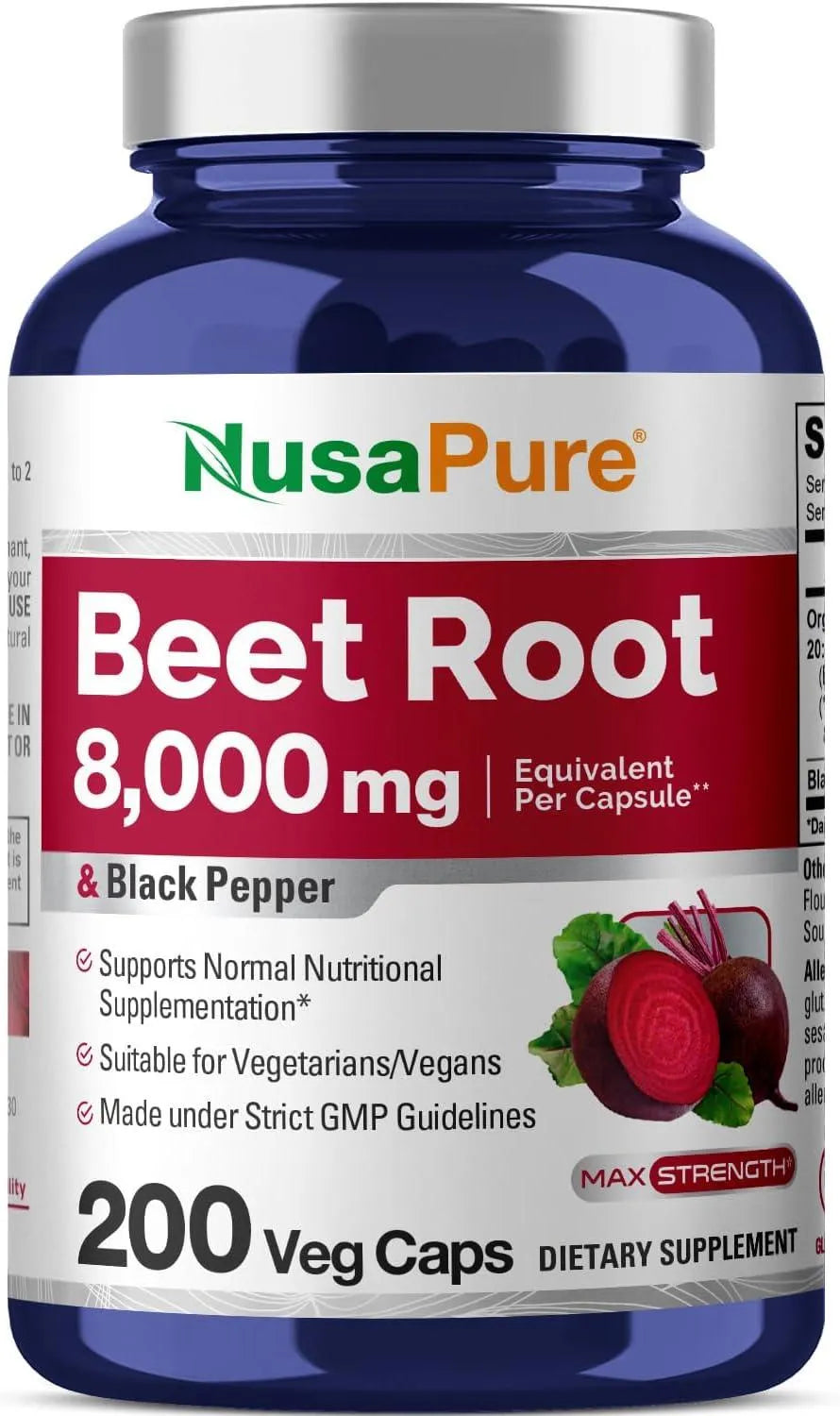 NUSAPURE - NusaPure Beet Root 8000Mg. 200 Capsulas - The Red Vitamin MX - Suplementos Alimenticios - {{ shop.shopifyCountryName }}