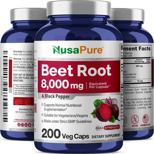 NUSAPURE - NusaPure Beet Root 8000Mg. 200 Capsulas - The Red Vitamin MX - Suplementos Alimenticios - {{ shop.shopifyCountryName }}