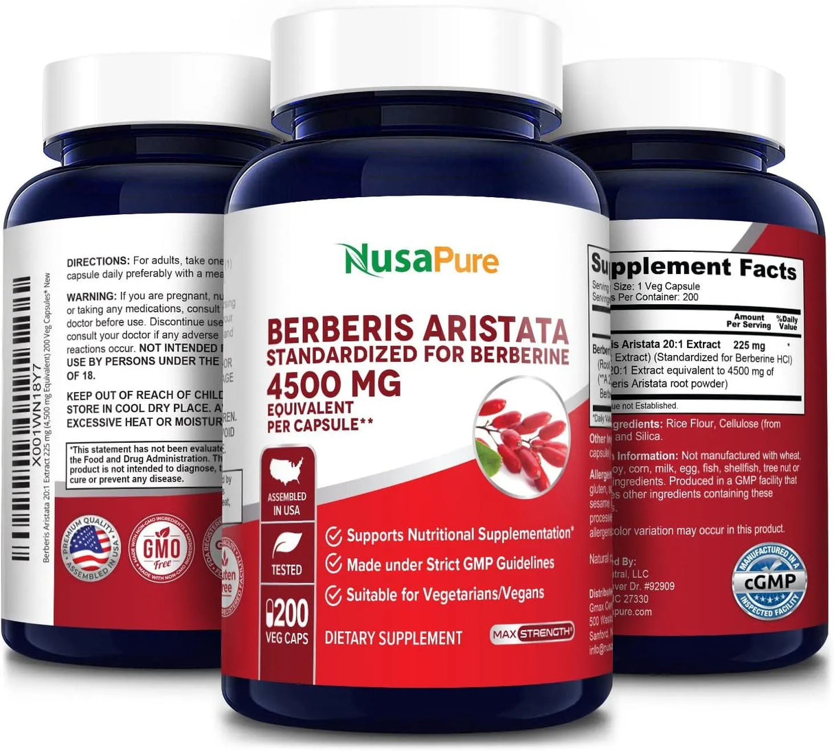 NUSAPURE - NusaPure Berberine HCI 4500Mg. 200 Capsulas - The Red Vitamin MX - Suplementos Alimenticios - {{ shop.shopifyCountryName }}