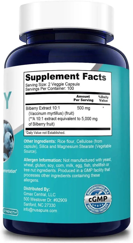 NUSAPURE - NusaPure Bilberry Extract 5,000Mg. 200 Capsulas - The Red Vitamin MX - Suplementos Alimenticios - {{ shop.shopifyCountryName }}