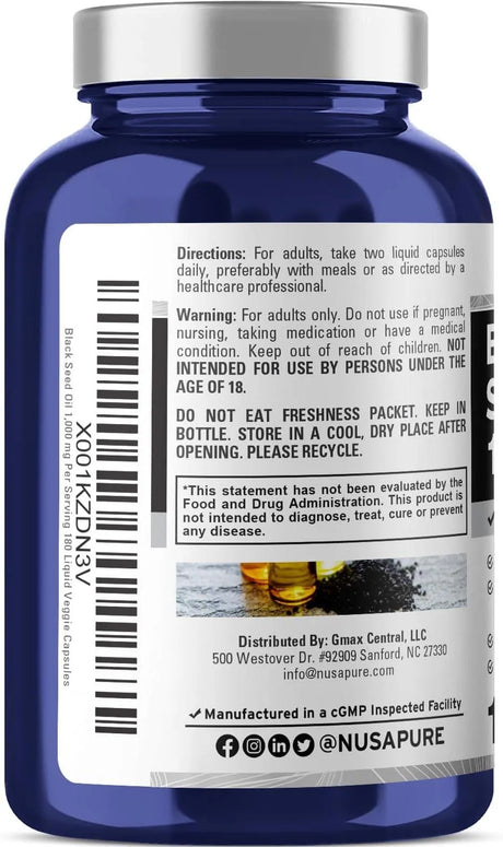 NUSAPURE - NusaPure Black Cumin Seed Oil 1,000Mg. 180 Capsulas Blandas - The Red Vitamin MX - Suplementos Alimenticios - {{ shop.shopifyCountryName }}