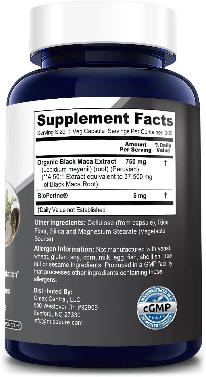 NUSAPURE - NusaPure Black Maca Root 37,500Mg. 200 Capsulas - The Red Vitamin MX - Suplementos Alimenticios - {{ shop.shopifyCountryName }}