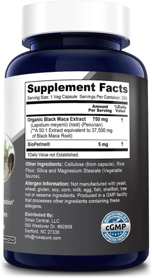 NUSAPURE - NusaPure Black Maca Root 37,500Mg. 200 Capsulas - The Red Vitamin MX - Suplementos Alimenticios - {{ shop.shopifyCountryName }}