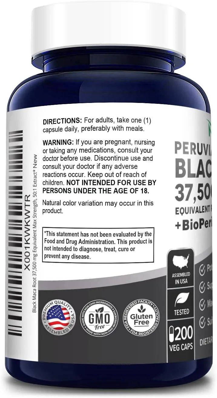 NUSAPURE - NusaPure Black Maca Root 37,500Mg. 200 Capsulas - The Red Vitamin MX - Suplementos Alimenticios - {{ shop.shopifyCountryName }}