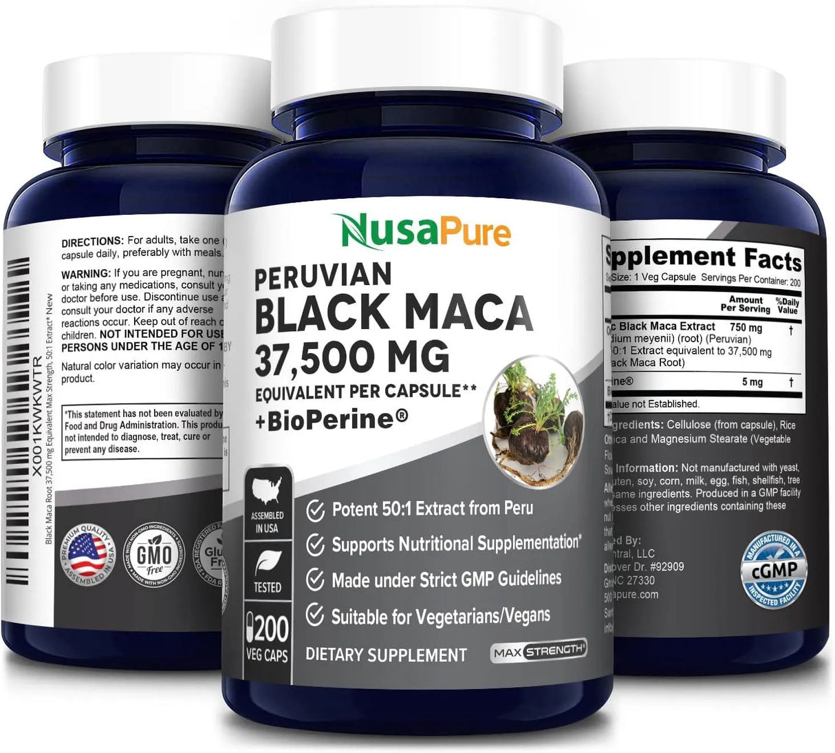 NUSAPURE - NusaPure Black Maca Root 37,500Mg. 200 Capsulas - The Red Vitamin MX - Suplementos Alimenticios - {{ shop.shopifyCountryName }}