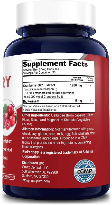 NUSAPURE - NusaPure Cranberry 60,000Mg. 180 Capsulas - The Red Vitamin MX - Suplementos Alimenticios - {{ shop.shopifyCountryName }}