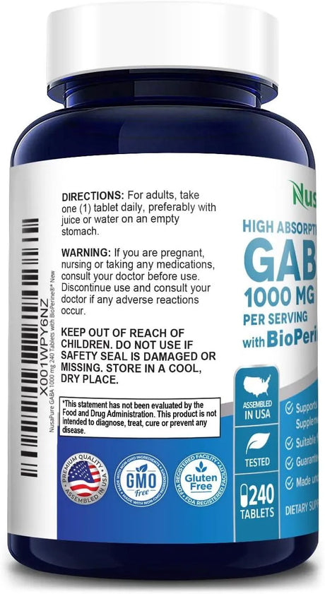 NUSAPURE - NusaPure GABA 1000Mg. 240 Tabletas - The Red Vitamin MX - Suplementos Alimenticios - {{ shop.shopifyCountryName }}