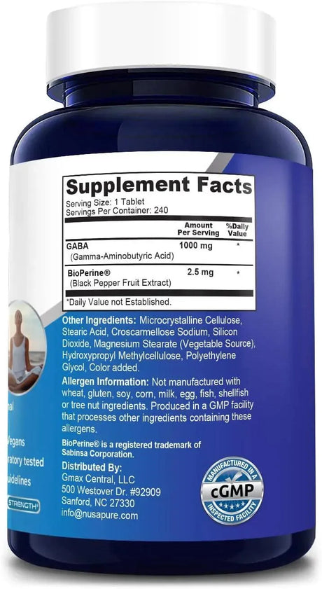 NUSAPURE - NusaPure GABA 1000Mg. 240 Tabletas - The Red Vitamin MX - Suplementos Alimenticios - {{ shop.shopifyCountryName }}