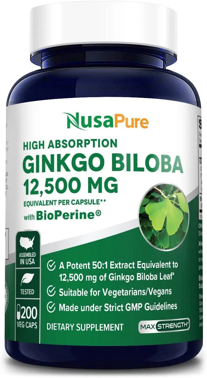 NUSAPURE - NusaPure Ginkgo Biloba Extract 12,500Mg. 200 Capsulas - The Red Vitamin MX - Suplementos Alimenticios - {{ shop.shopifyCountryName }}