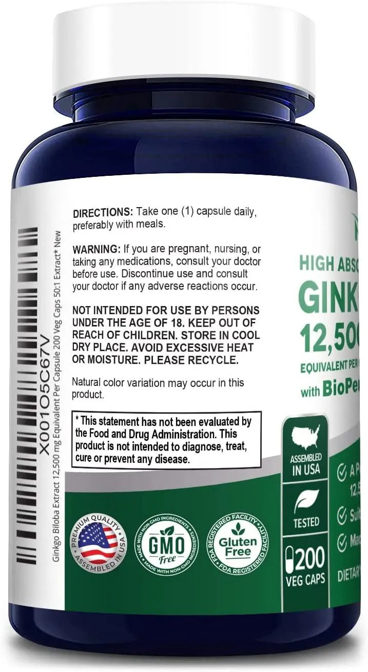 NUSAPURE - NusaPure Ginkgo Biloba Extract 12,500Mg. 200 Capsulas - The Red Vitamin MX - Suplementos Alimenticios - {{ shop.shopifyCountryName }}