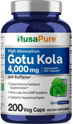 NUSAPURE - NusaPure Gotu Kola Capsules 4000Mg. 200 Capsulas - The Red Vitamin MX - Suplementos Alimenticios - {{ shop.shopifyCountryName }}