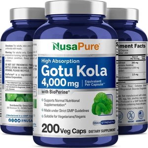 NUSAPURE - NusaPure Gotu Kola Capsules 4000Mg. 200 Capsulas - The Red Vitamin MX - Suplementos Alimenticios - {{ shop.shopifyCountryName }}